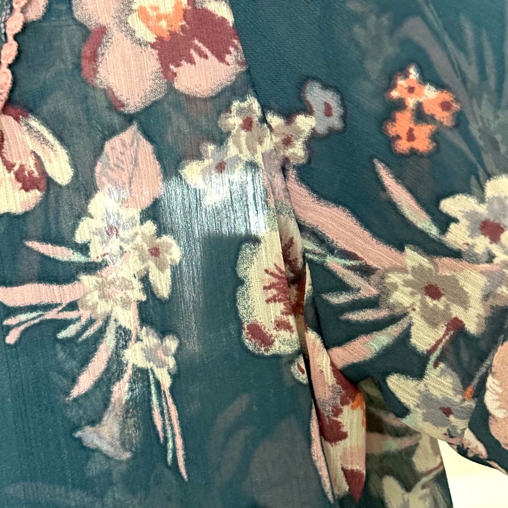 Knox Rose Peasant Bohemian Floral Sheer Top Large - Picture 7 of 8